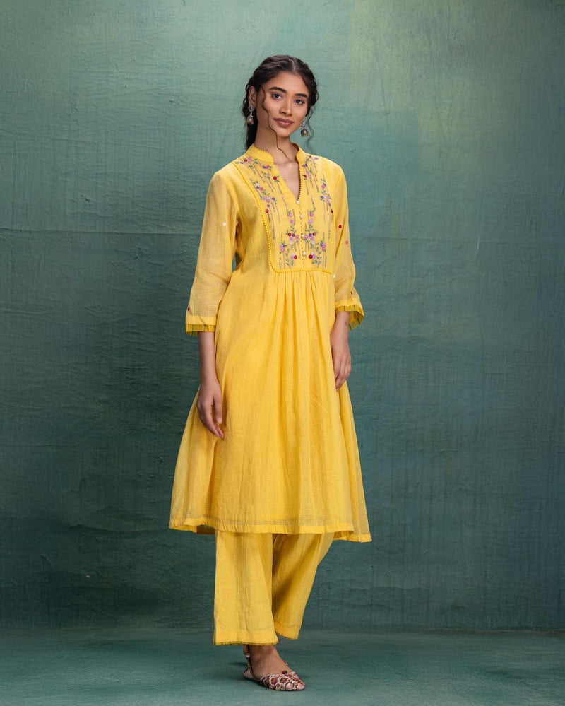 Yellow Machine Embroidery Coord Set