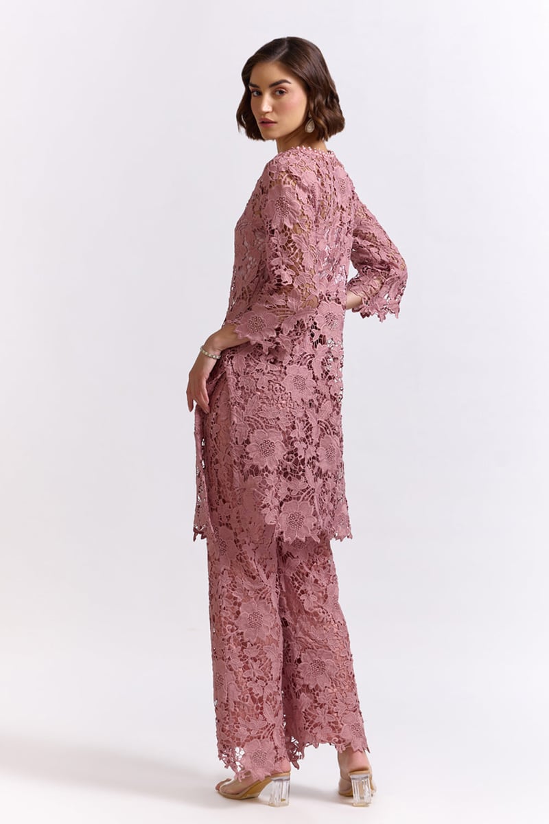 Onion Pink Lace Tunic and Pants Co-ord Set