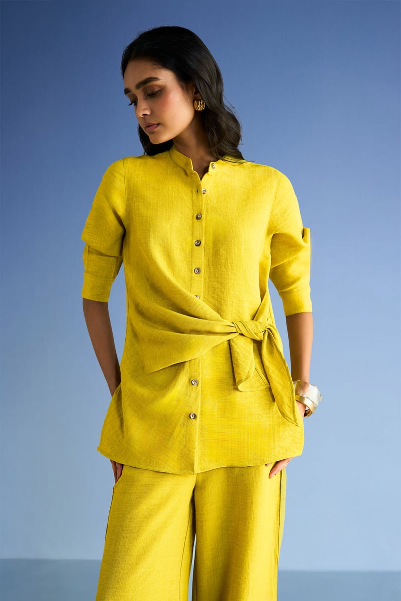 Chartreuse Linen-Blend Relaxed Fit Pleated Cuff Trousers