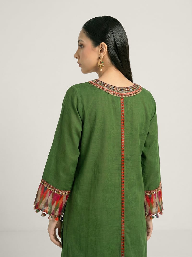 Green Muslin Silk Kurta and Wide-Leg Pants Co-ord Set