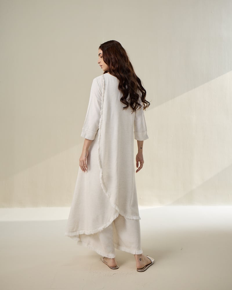 Natural Linen A-Line Kurta Set with Overlapped Back