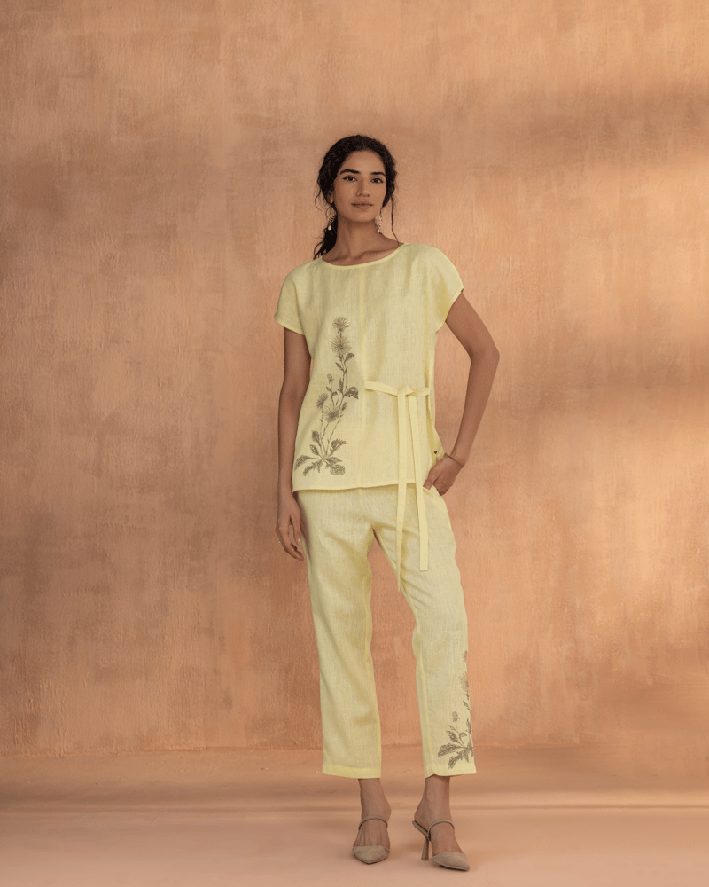 Lemonade Linen Round-Neck Side-Tie Top