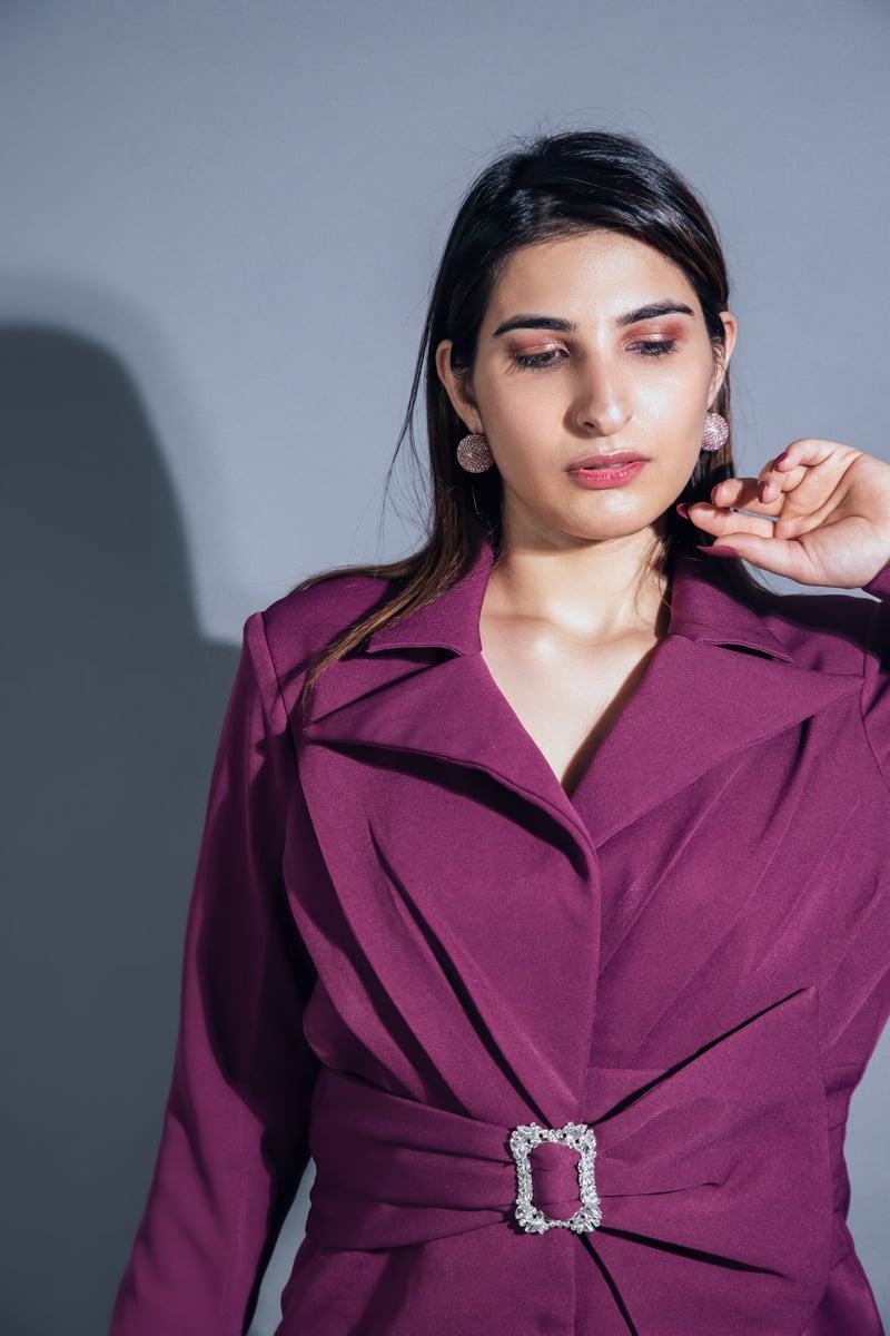 Purple Wrap Blazer and Wide-Leg Trouser Co-ord Set