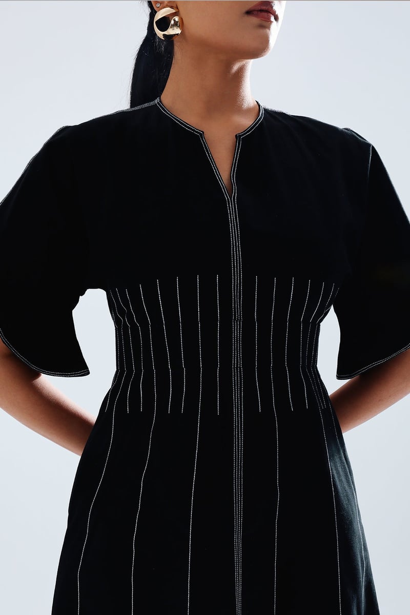 Black A-Line Midi Dress with Cape Sleeves
