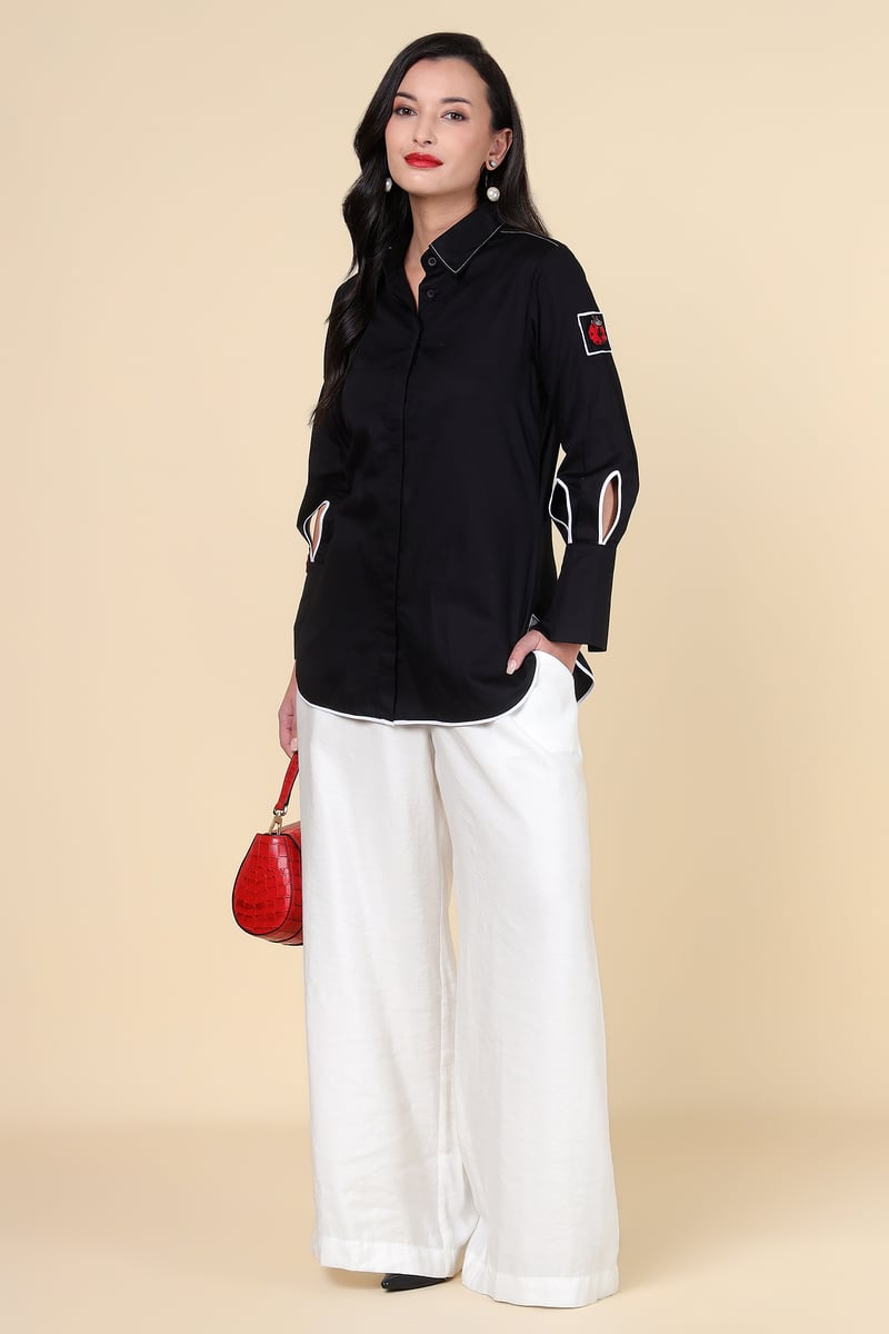 White Wide-Leg Pull-On Trousers with Side Pockets