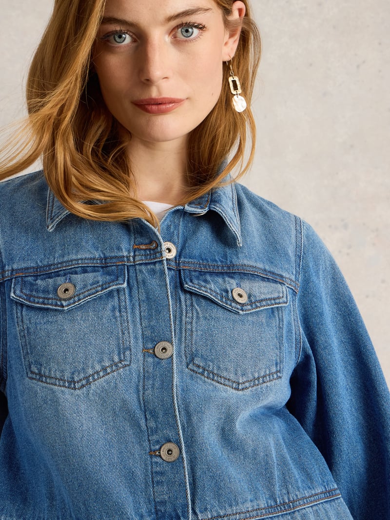 Mid Denim Button-Front Denim Jacket with Chest Pockets
