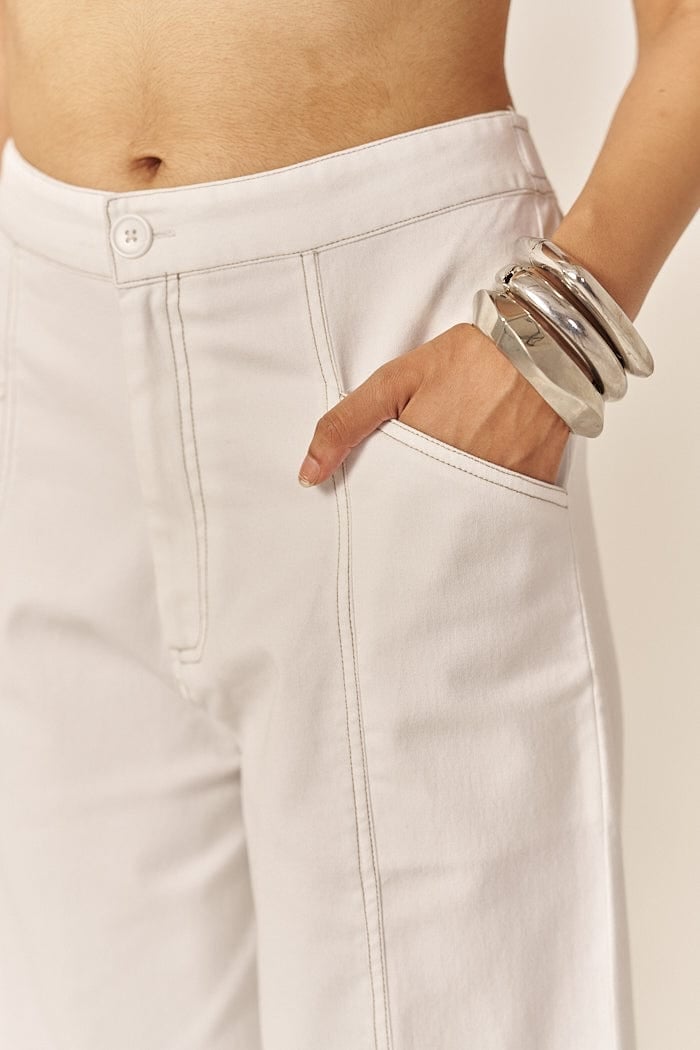 White Denim Oversized Shirt and Flared Pants Co-ord Set