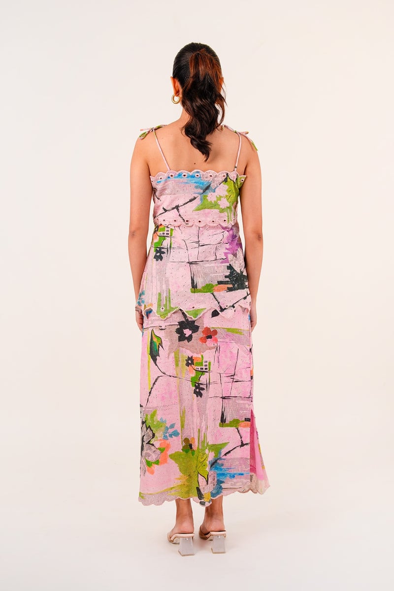 Pink Abstract Floral Cotton Hakoba Co-ord Set