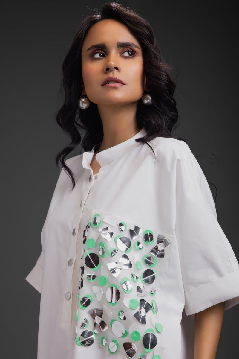 White Relaxed Shirt Dress with Statement Pocket