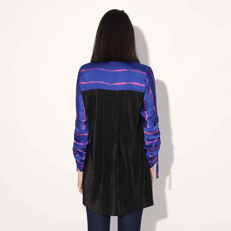 Pink/Purple Shibori Striped Satin Longline Shirt