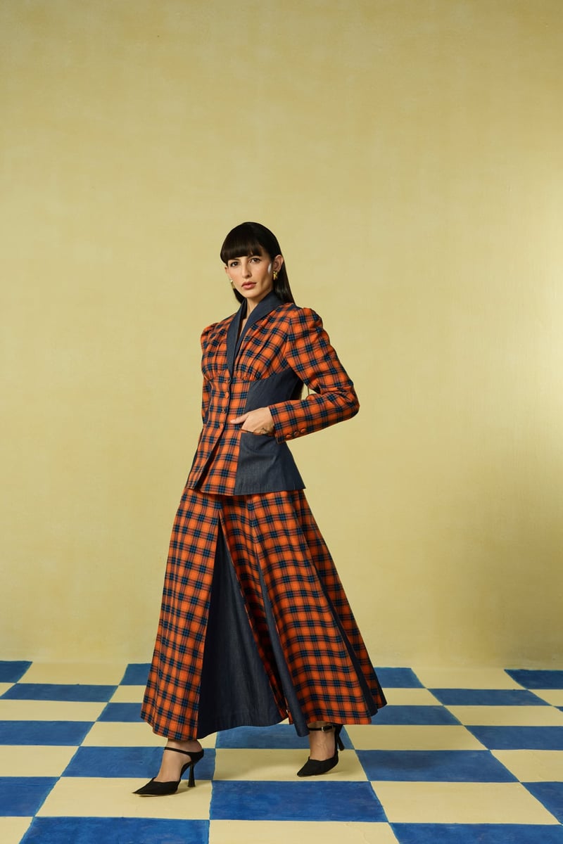Orange and Navy Check Tailored Co-ord Set