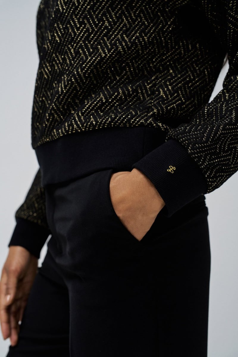 Black Geometric Lurex Shimmer Pullover Sweater