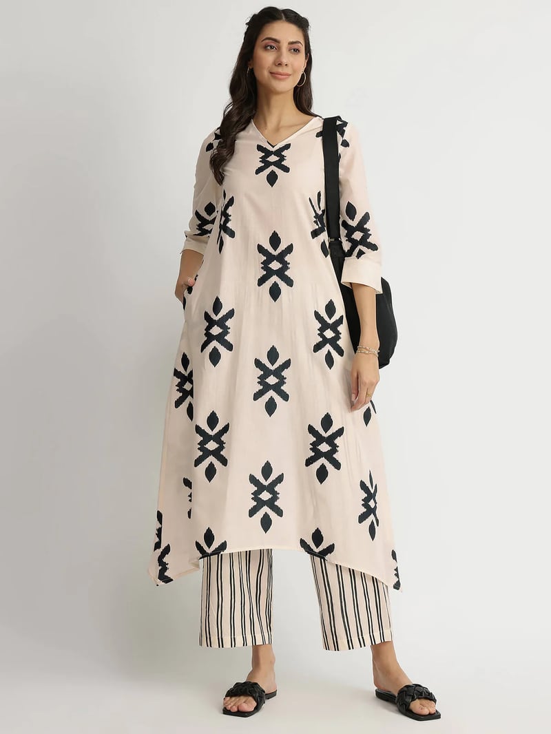 Cotton Ikat Geometric Print Trousers