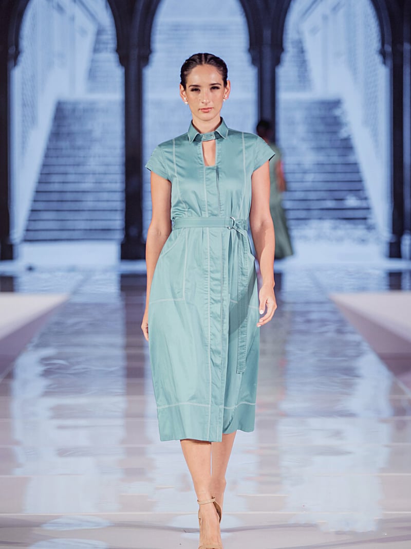 Peacock Blue Cotton Satin Midi Shirt Dress with Belt — Escape By Aishwarya