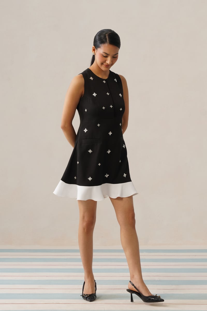 Black A-Line Mini Dress with Crystal Embellishments