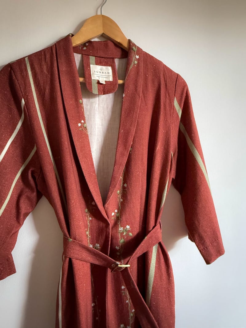 Rust Printed Handwoven Khadi Belted Trench Jacket