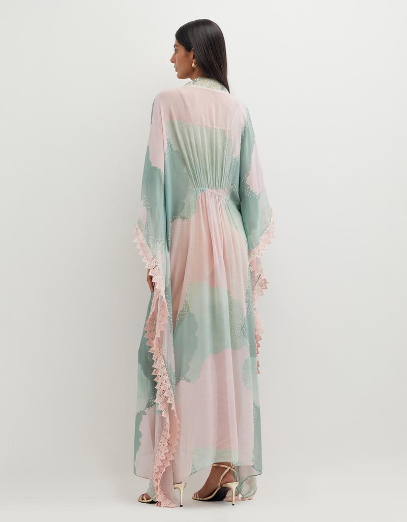 Printed Long Dress with Embellishement