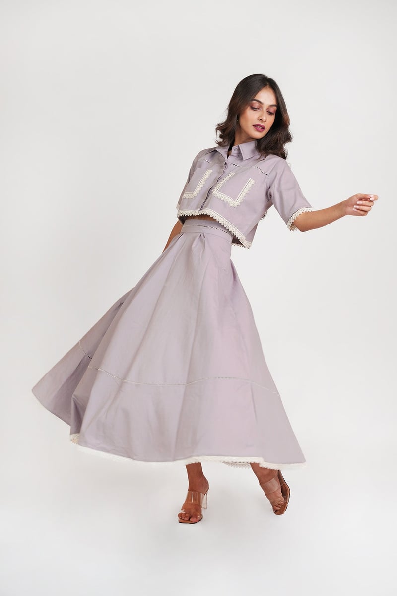 Green Cotton Crop Shirt and Midi Skirt Co-ord Set