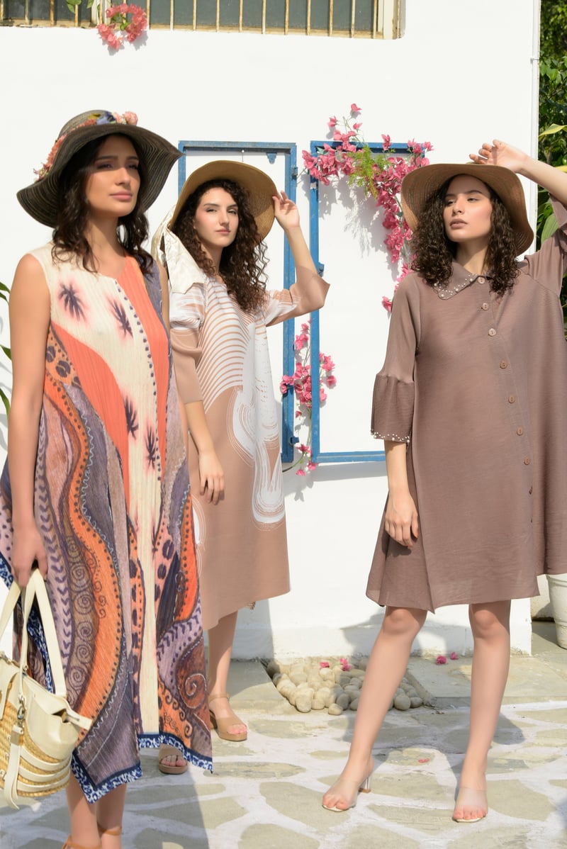 Orange Abstract Printed Kaftan Midi Dress