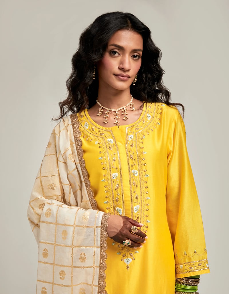 Zari Motifs Dupatta With Lace