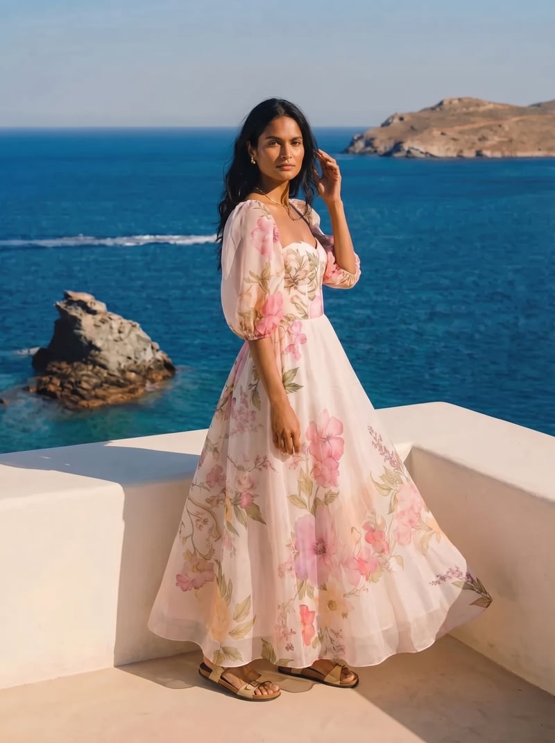 Off-White Floral Corset Bodice Maxi Dress