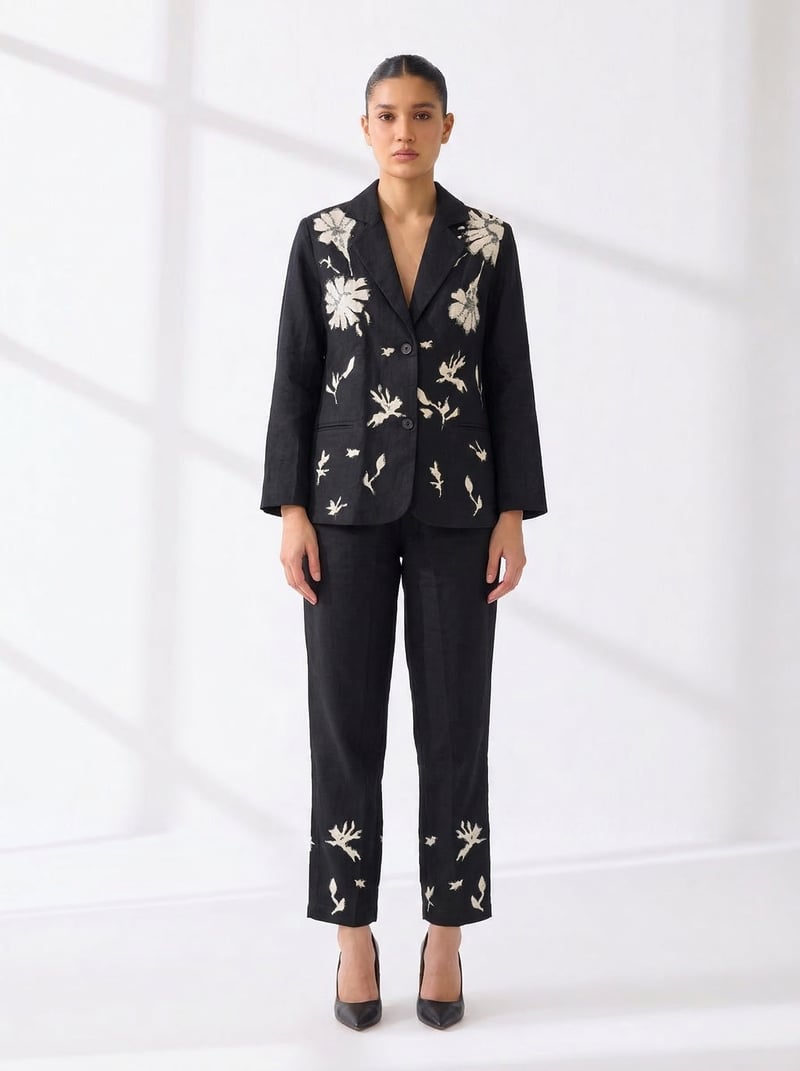Black Linen Blazer and Cigarette Pants Co-ord Set