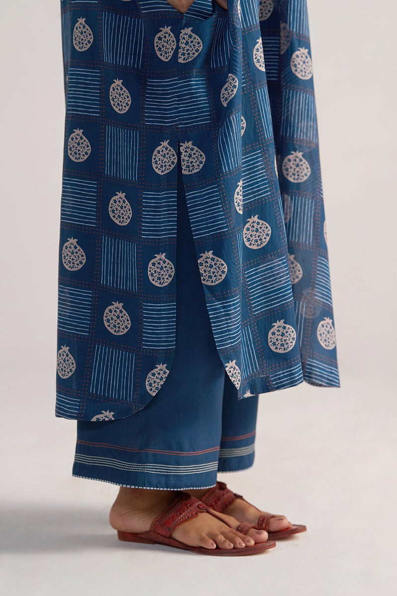 Morroccan Blue Printed Kurta and Wide-Leg Pants Co-ord Set