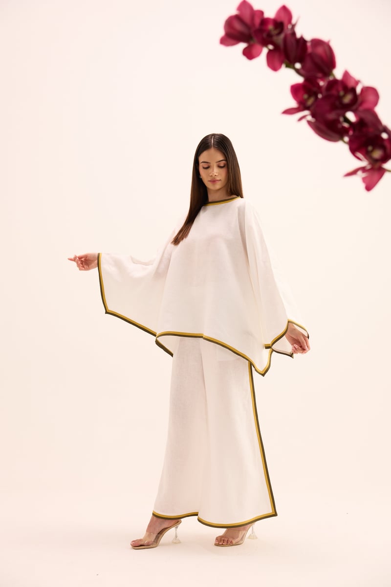 White Linen Asymmetric Top and Wide-Leg Co-ord Set