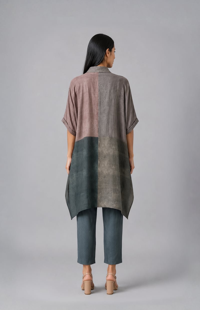 Grey Dupion Silk Kaftan and Pants Co-ord Set