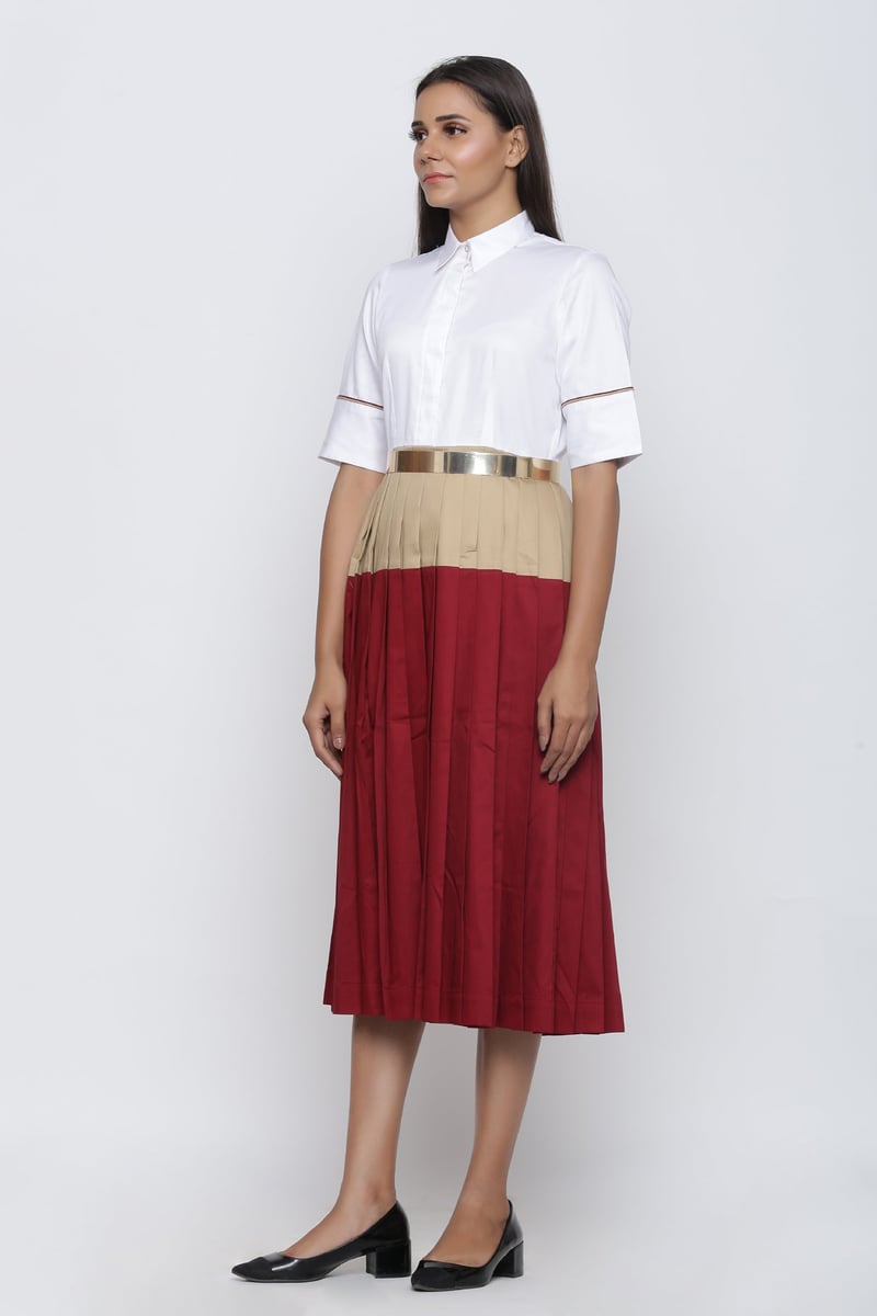 Colorblock Pleated Midi Shirt Dress