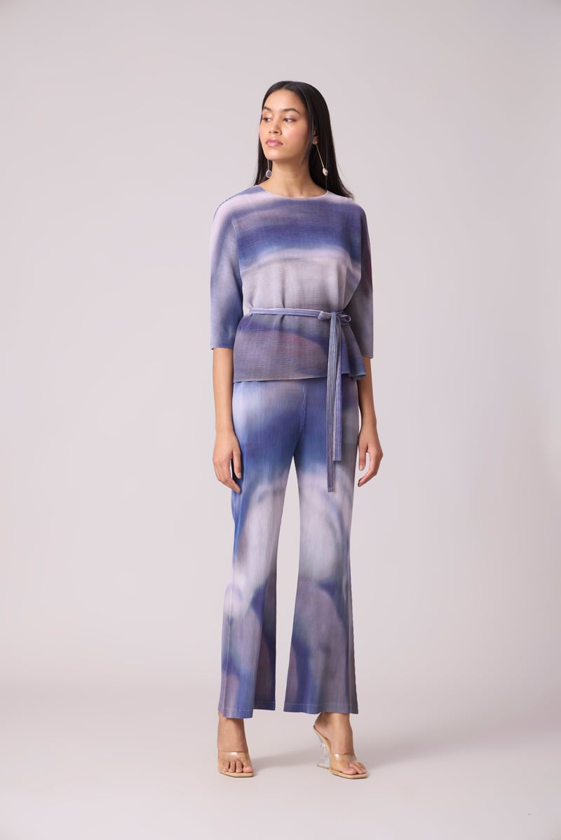 Purple and Grey Marble Print Pleated Co-ord Set