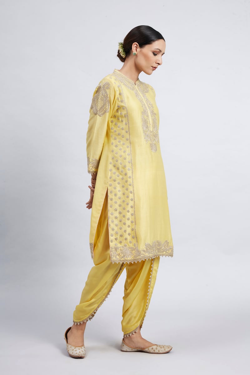 Daffodil Yellow Embroidered Kurta Set with Dhoti