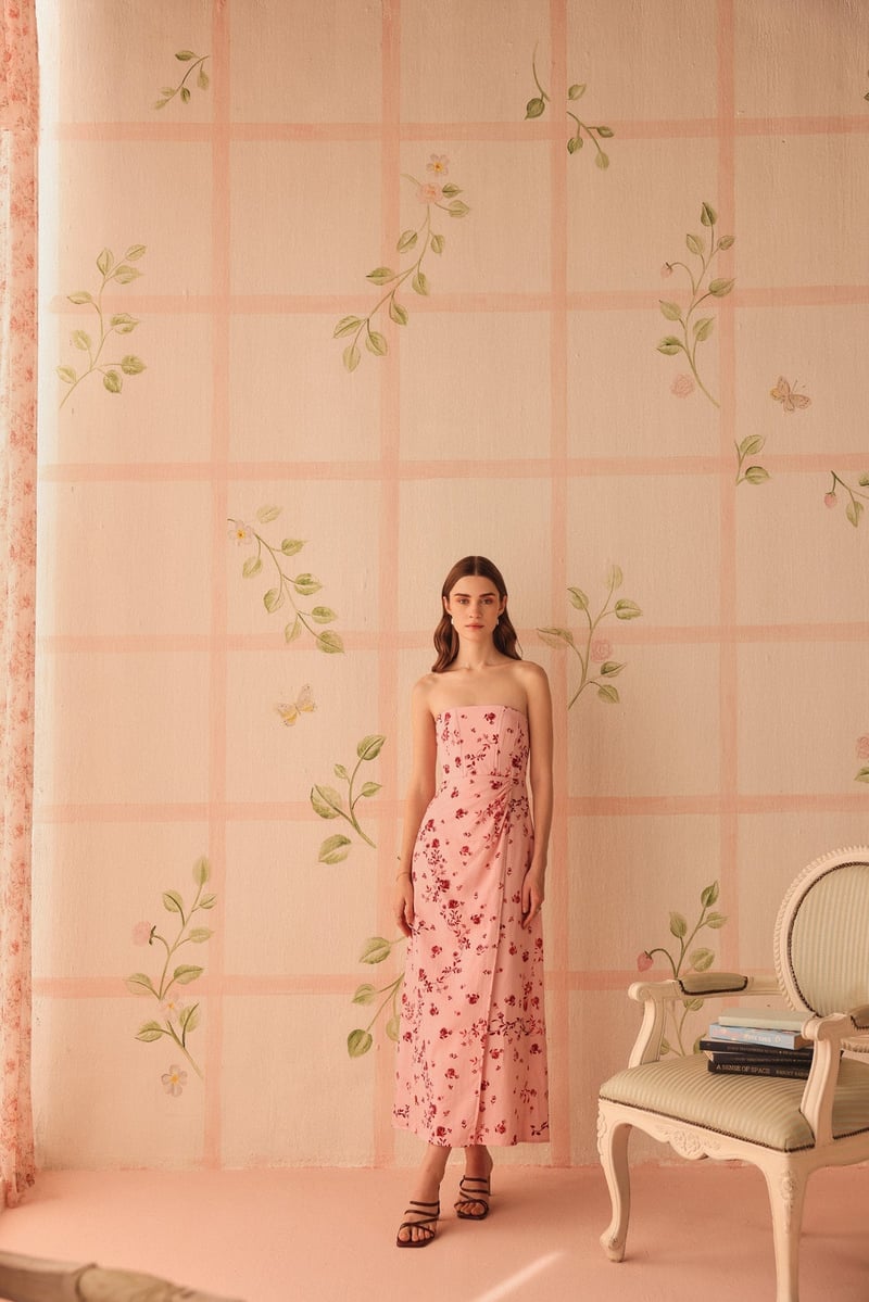 Pink Red Floral Strapless Corset Maxi Dress — Sage by Mala
