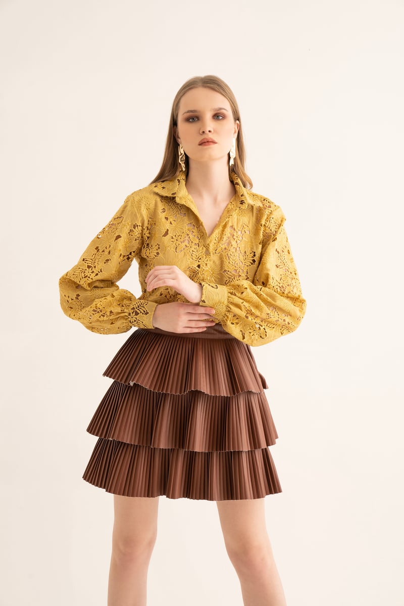 Yellow Cutwork Oversized Shirt