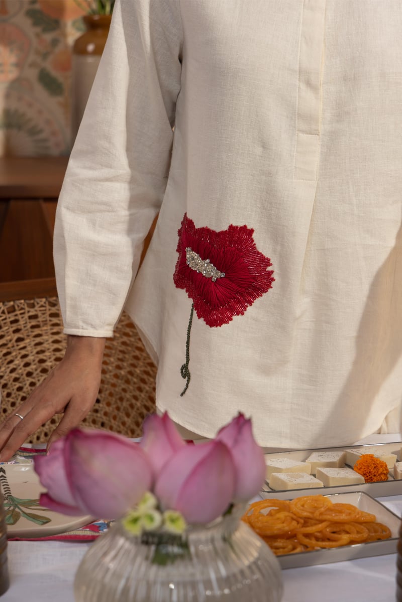 Ivory Linen-Blend Shirt and Straight Trousers Co-ord Set