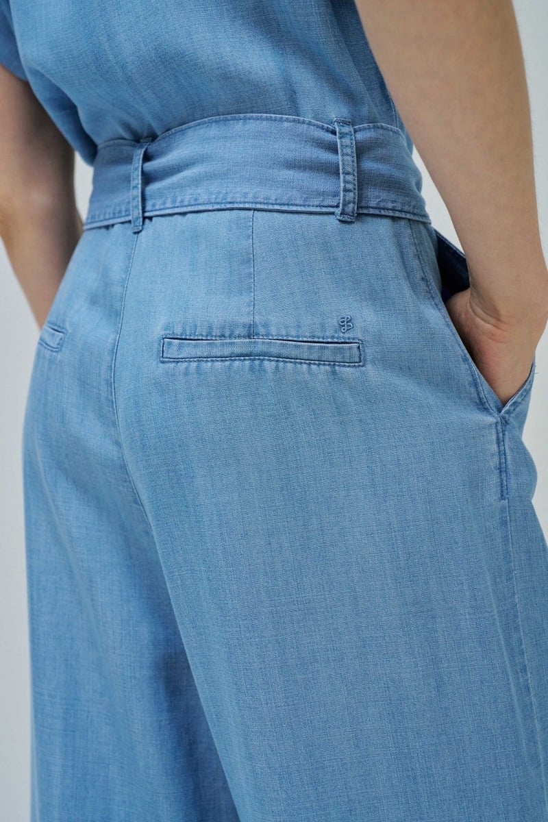 Blue Lightdenim Belted Wide-Leg Jumpsuit