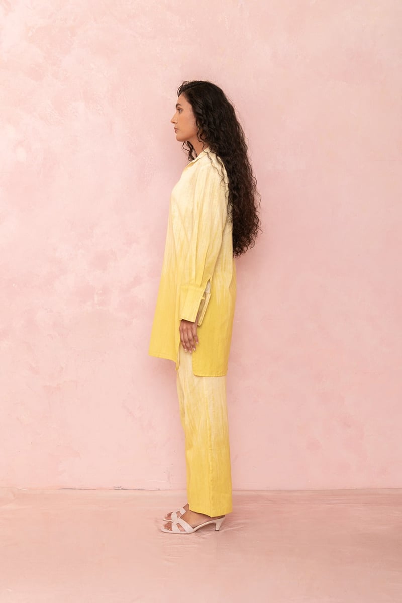 Ombre Yellow Cotton Flex Shirt and Pants Co-ord Set