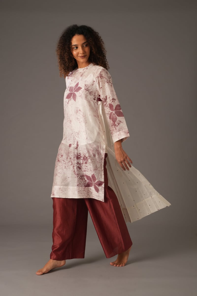 Maroon Chanderi Silk Printed Kurta and Pant Co-ord Set