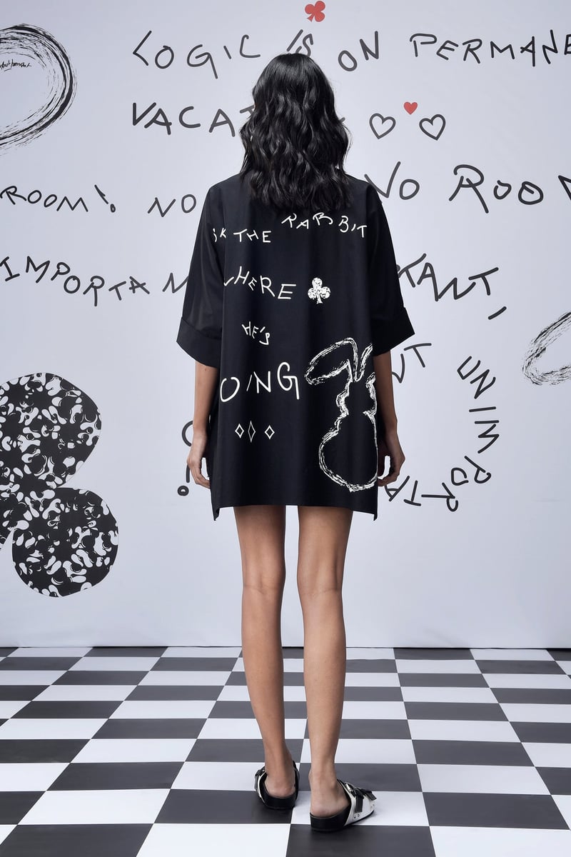 Black Oversized Scribble Print Poplin Shirt