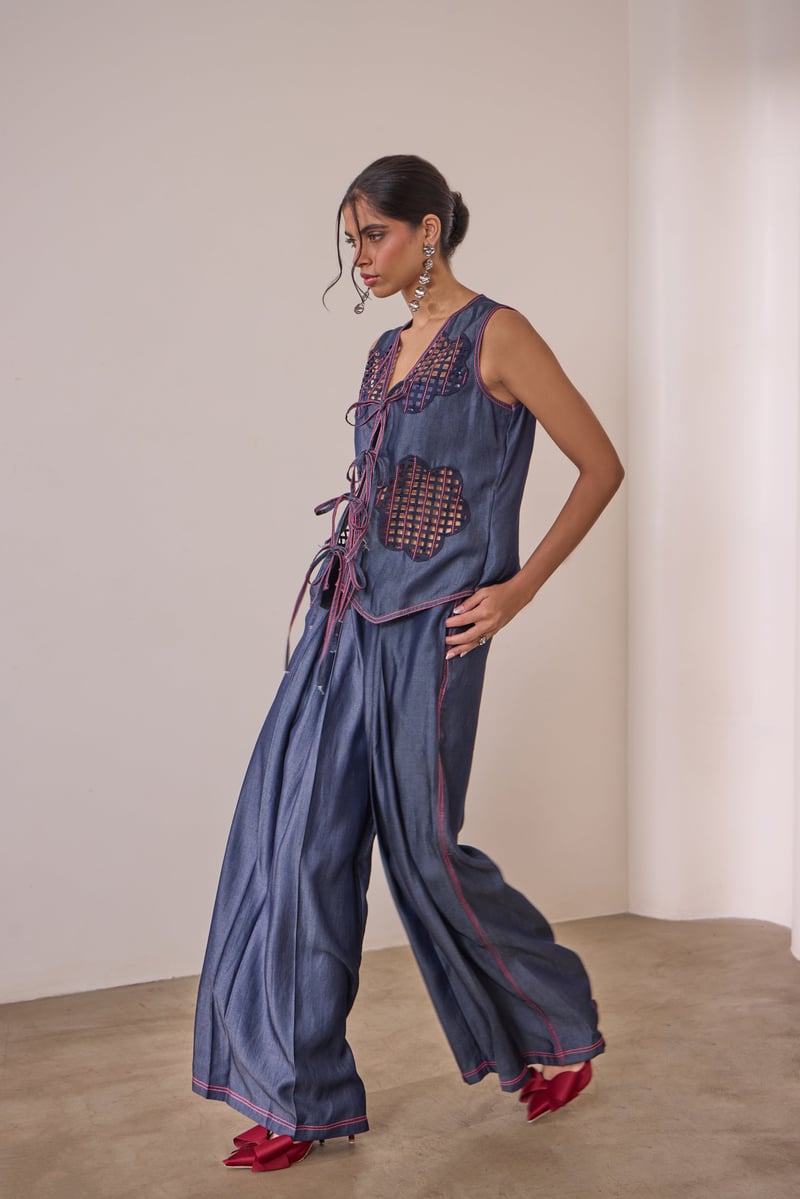 Indigo Tencel Denim High-Rise Flared Trousers