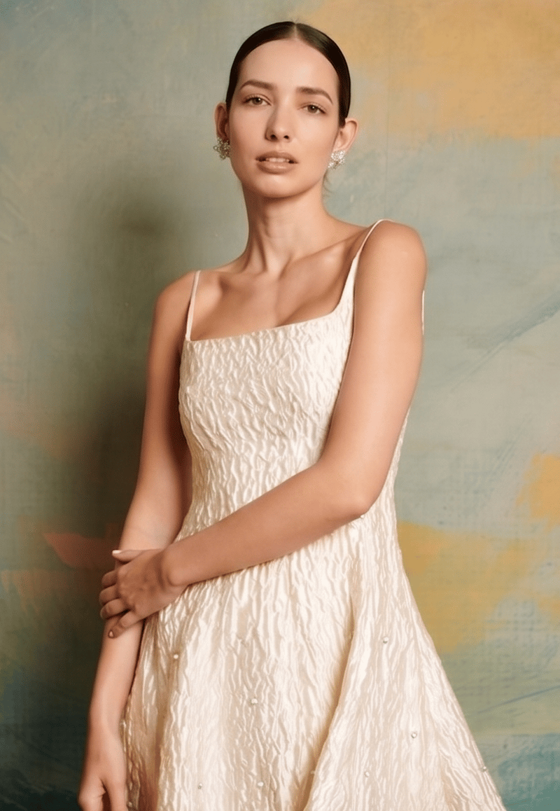 Butter Yellow Jacquard Embellished Fit and Flare Midi Dress