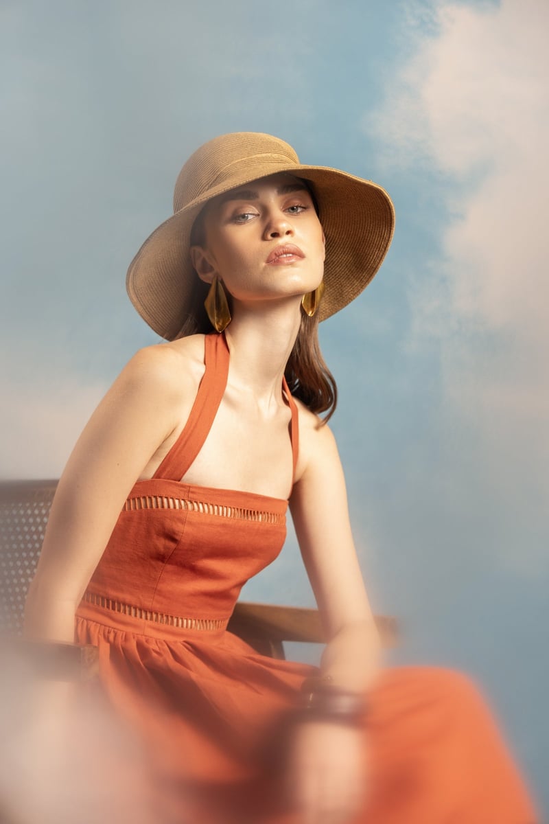 Rust Square Halter Tiered Midi Dress