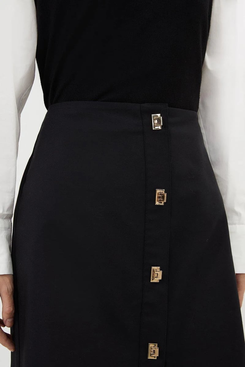 Black A-Line Mini Skirt with Hardware Front Closure