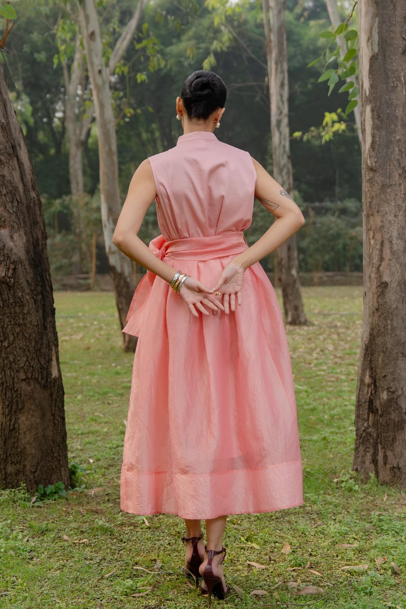 Blush Pink Satin Dress and Organza Bow Skirt Co-ord Set