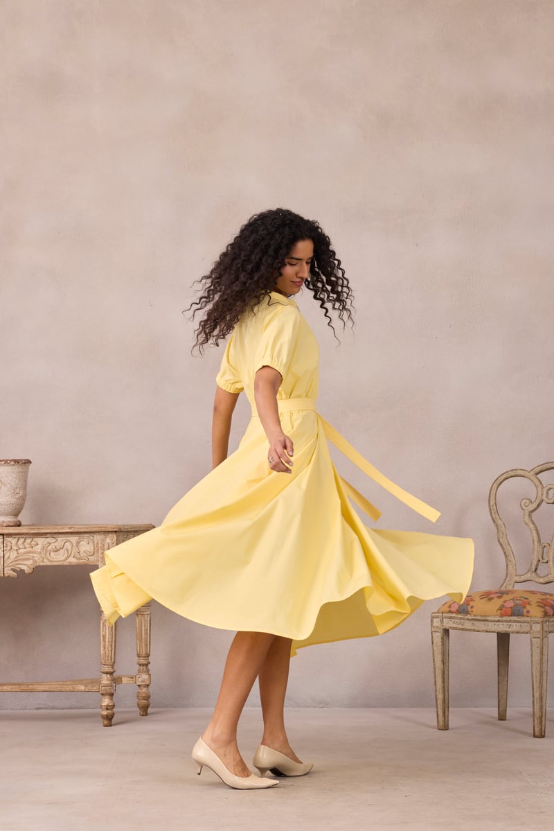 Lemon Sorbet Zip-Front Fit and Flare Midi Dress