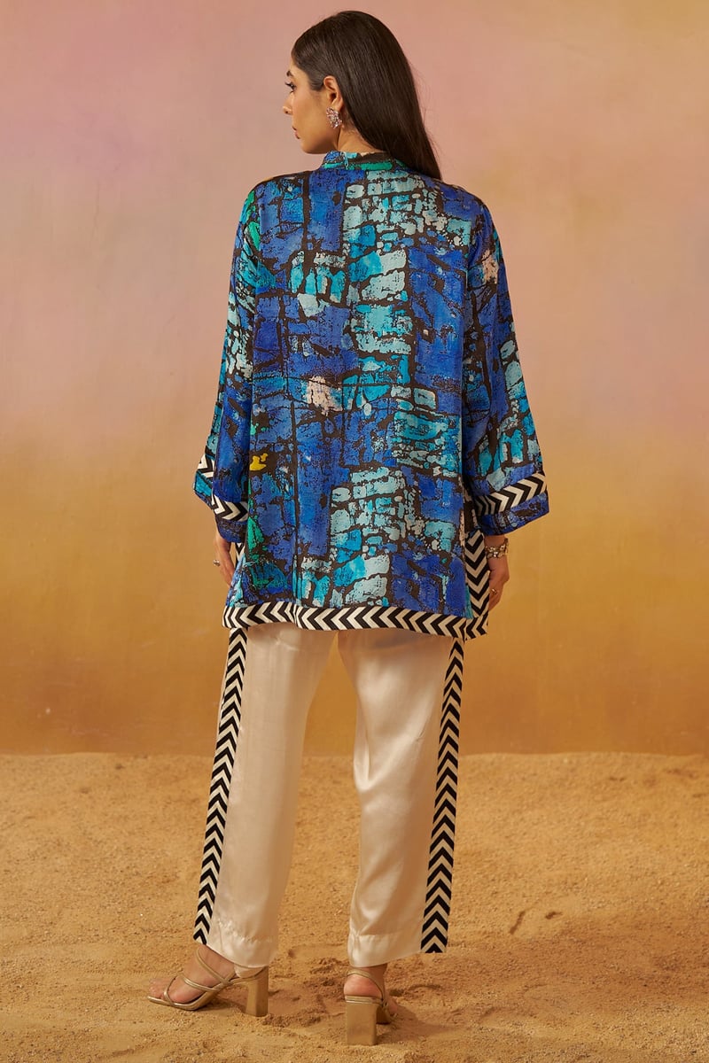 Blue Abstract Print Tunic and Pants Co-ord Set