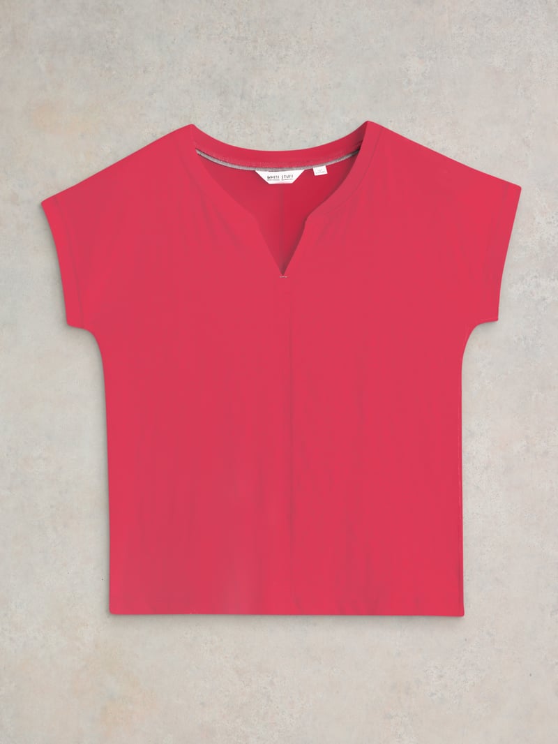 Bright Pink Notch V-Neck Cotton Jersey T-Shirt