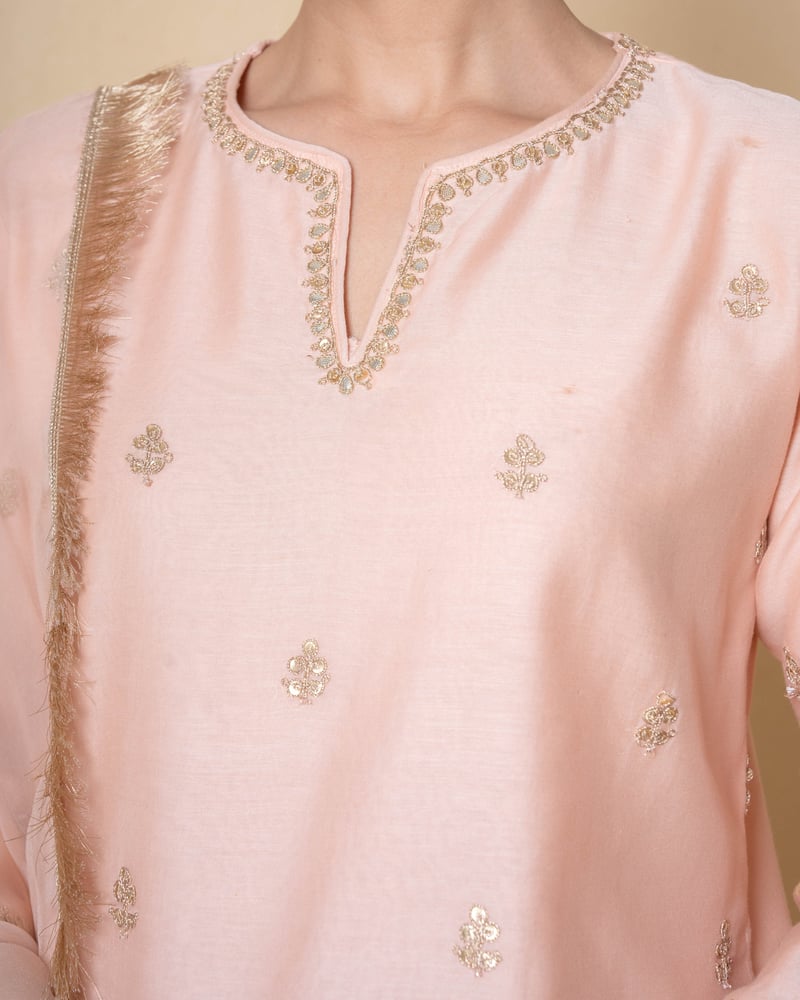 Light Salmon Marori Work Chanderi Suit Set