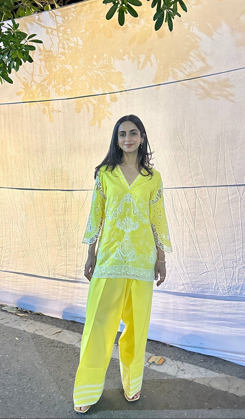 Yellow Cutwork Farshi Co-ord Set