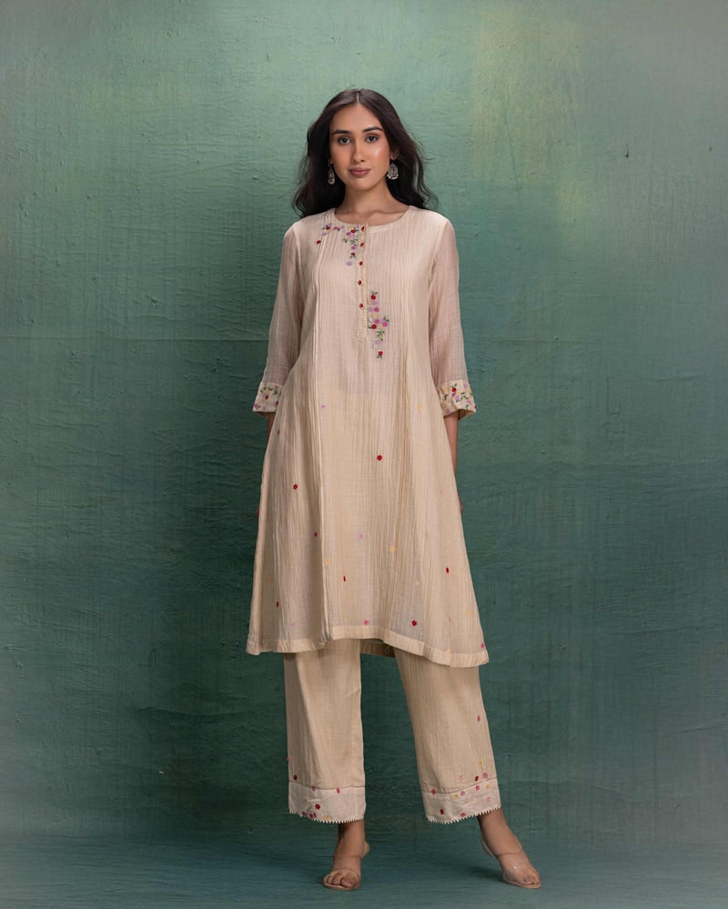 Cream Machine Embroidery Co-Ord Set